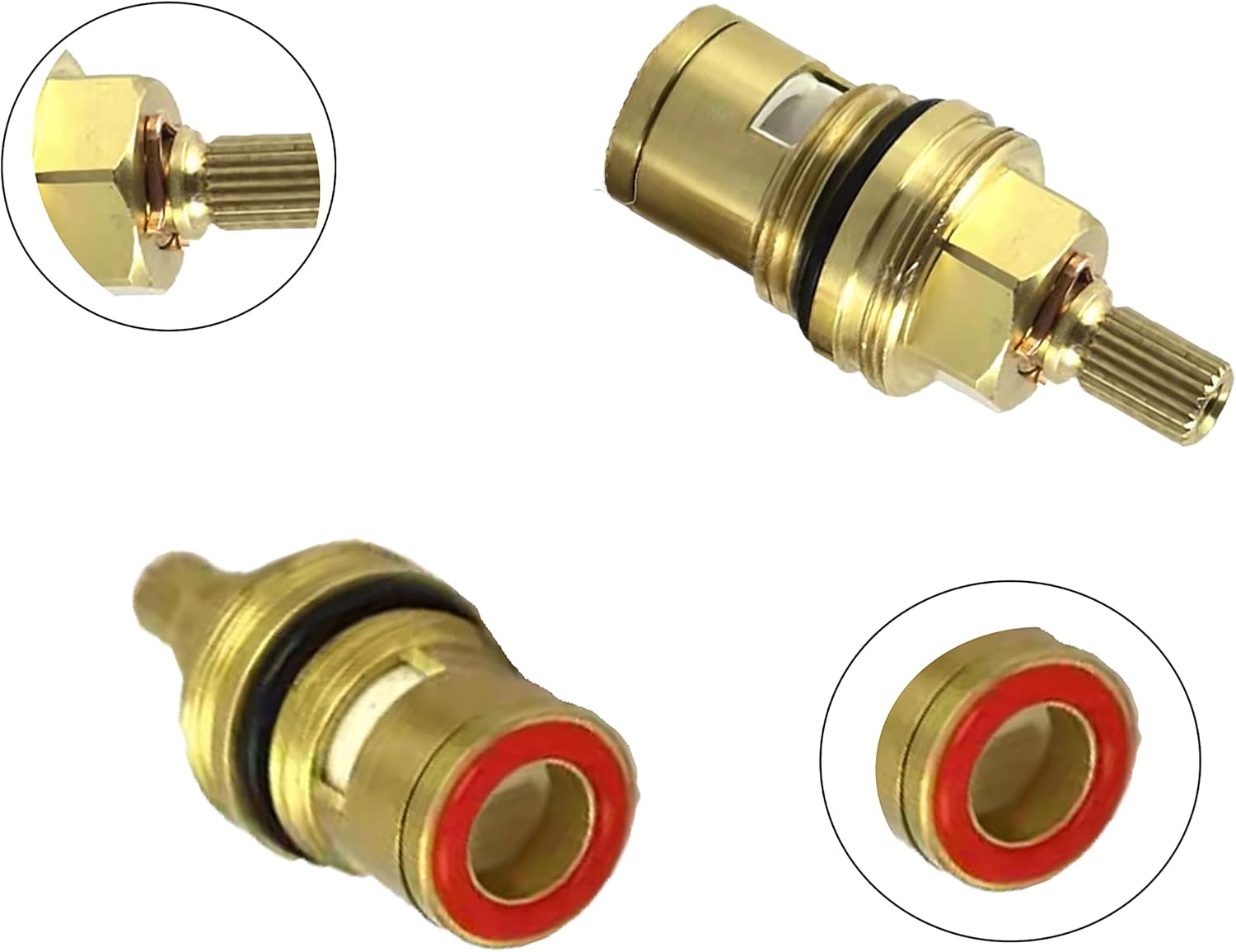 Faucet Valves, Brass Ceramic Stem Disc Cartridge Replacement Quarter Turn 1/2" for Bathroom Kitchen Tap (1 Pair Hot & Cold)