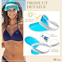 Vista 3 de Vabean Paquete de 40 sombreros de plástico con visera solar para mujer, de PVC, coloridos, transparentes, con protección UV, unisex, para fiestas