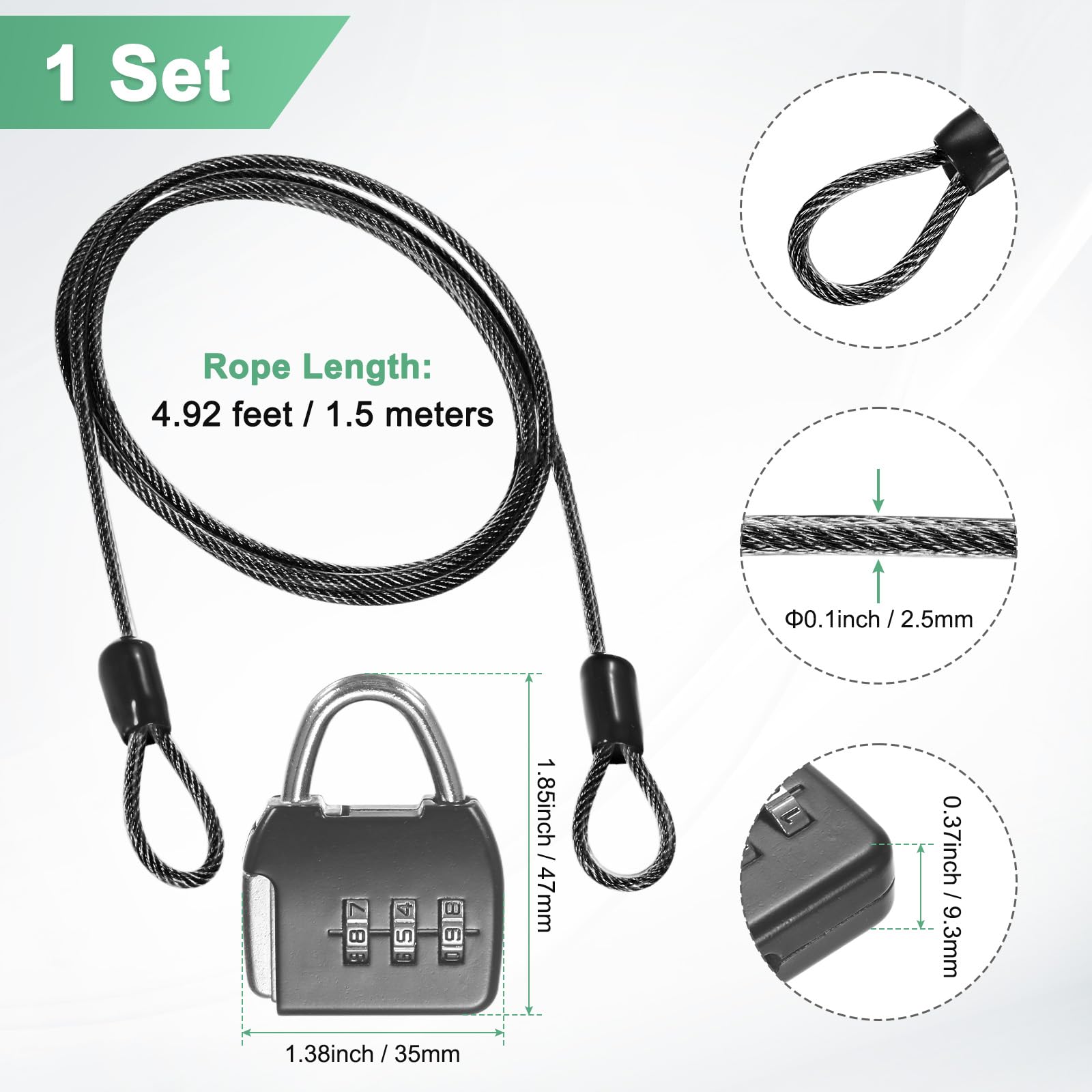 M METERXITY 1-Set Security Cable Lock with 3 Digit Combination Lock - Image 3