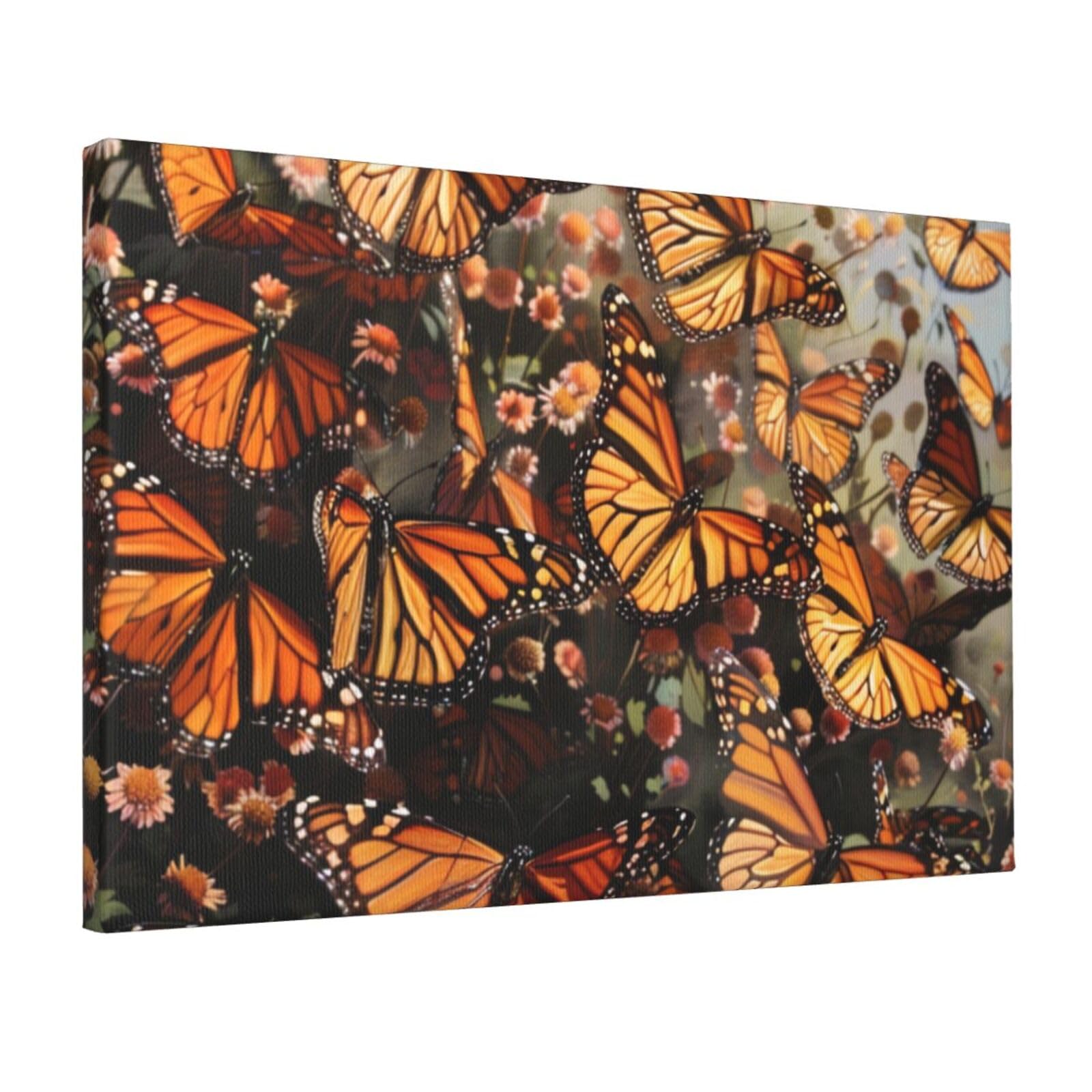 YKLJG Monarch butterflies Printed Wall Art Canvas Prints 45x30 CM Wooden Framed Picture Painting Artwork for Bedroom Kitchen Home Office Decor