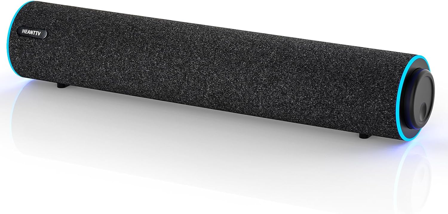 Computer Speakers, USB Powered PC Speakers with Blue LED Lights, Enhanced-Stereo Soundbar for Computer Monitor,3.5mm Aux Input & Volume Knob PC Soundbar for Desktop PC Laptop Monitor Smartphone.