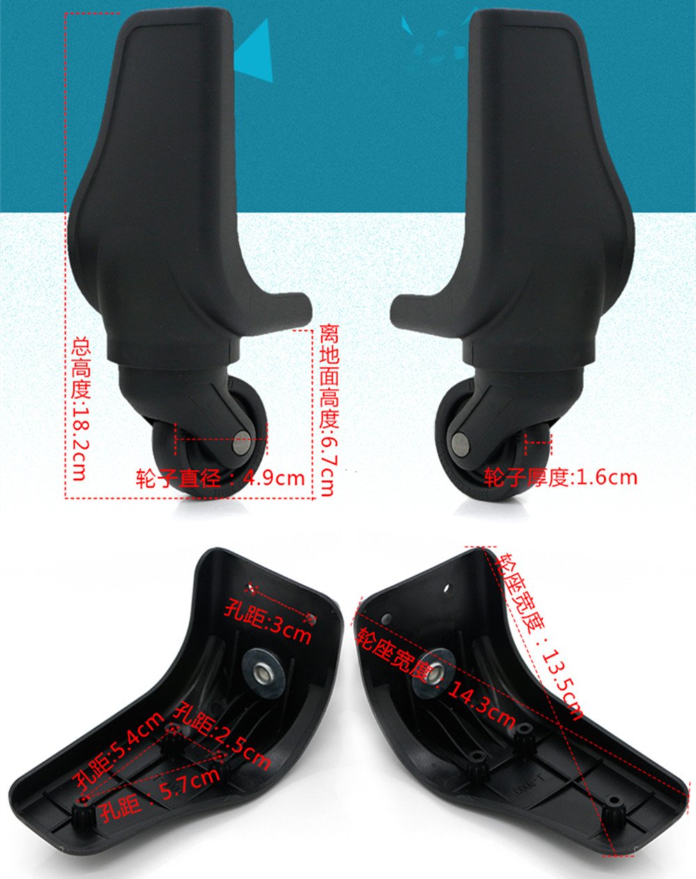 Liaozy888 Replacement Luggage Wheels W014# (Di Long) Replacement Suitcase Wheels for DIY (A Pair Back Wheel/Set)