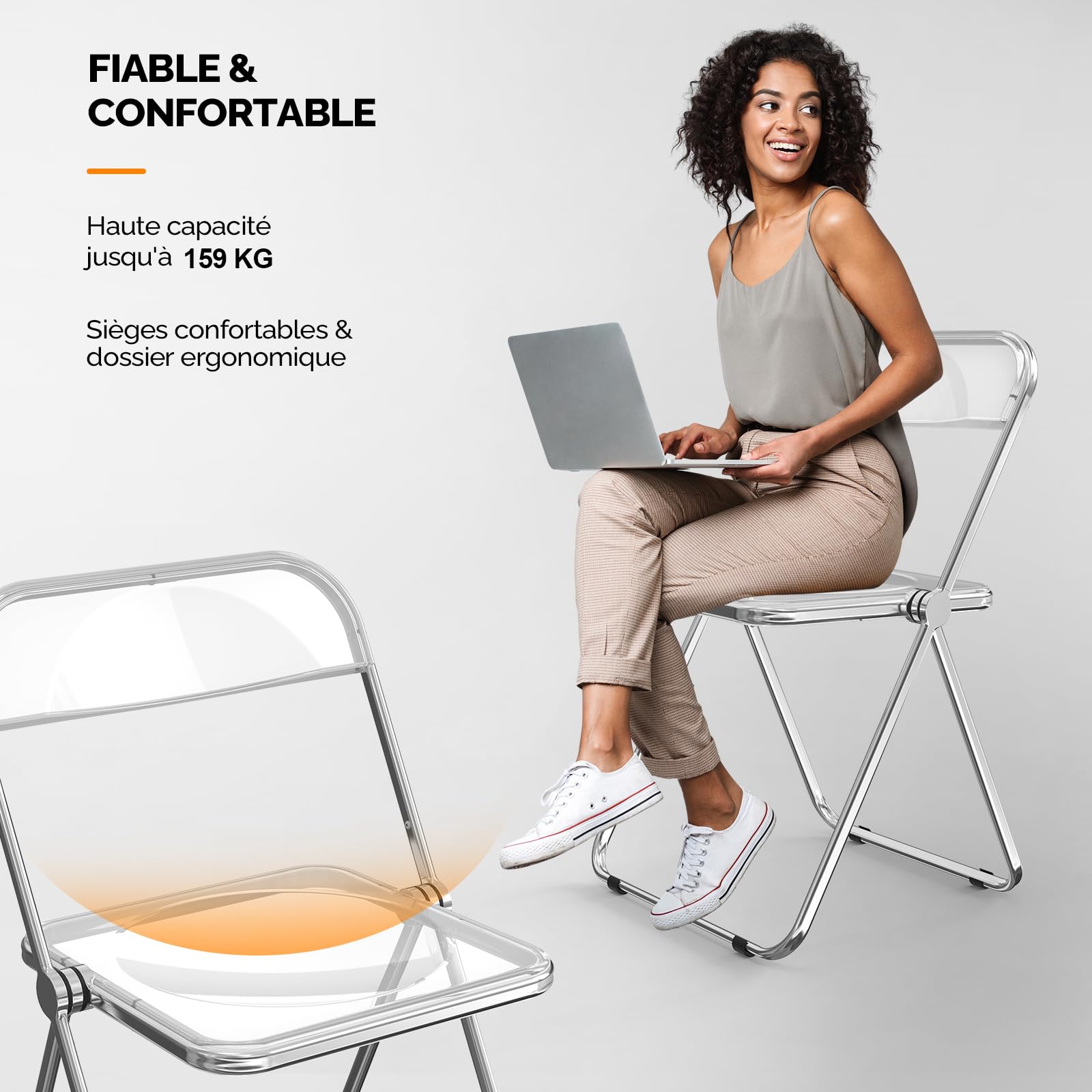 Bonnlo Chaise Pliante, Set de 4 Chaises, Chaise de Jardin Pliante, pour l'Intérieur et l'Extérieur, Empilable, en Métal & Plastique, jusqu'à 158Kg (4, Blanc)