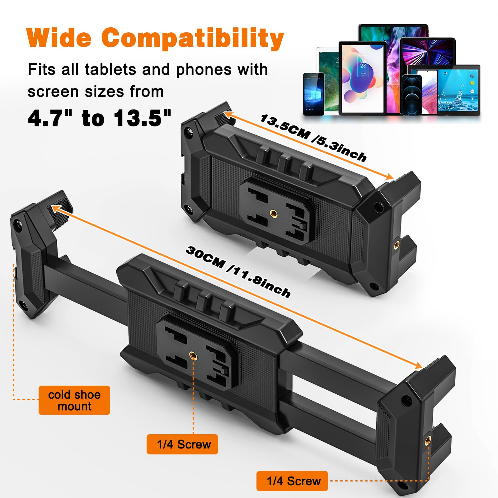 Support pour Tablette, Réglable en Hauteur Jusqu'à 175cm Trépied pour Tablettes, Support de Tablette avec Col de Cygne, Trépied pour iPad Pro/Air/Mini 4.7"-13.5" Tablettes.
