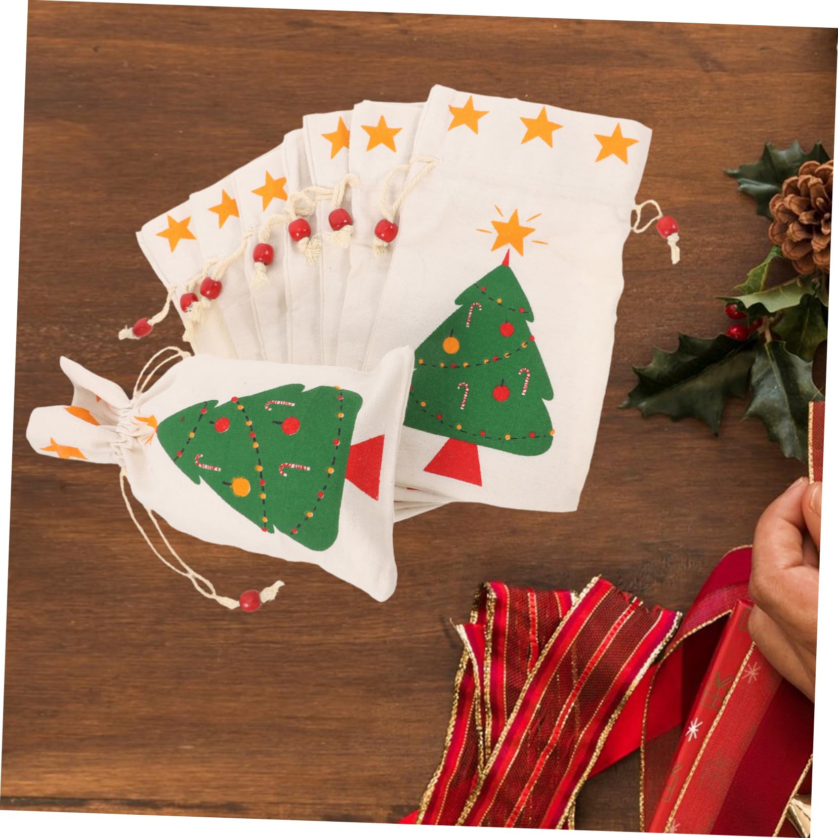 SOLUSTRE 8 Stück Weihnachtsgeschenksäckchen aus Leinen mit Kordelzug Tragbare Aufbewahrungsbeutel für Handy und Kosmetik für Festliche Feiern Zufälliger Stil