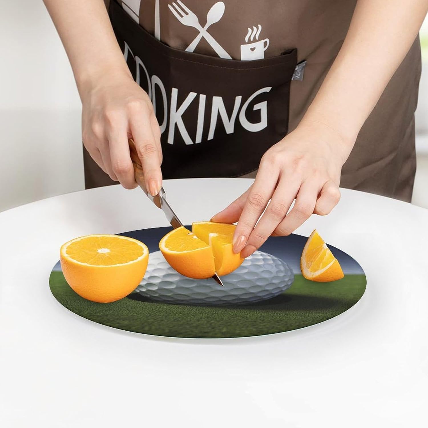 Golf Ball Cutting Board Portable Small Chopping Boards Tempered Glass Kitchen Counter Protector Non-Slip Round Charcuterie Boards Mat for Bar Cheese Board