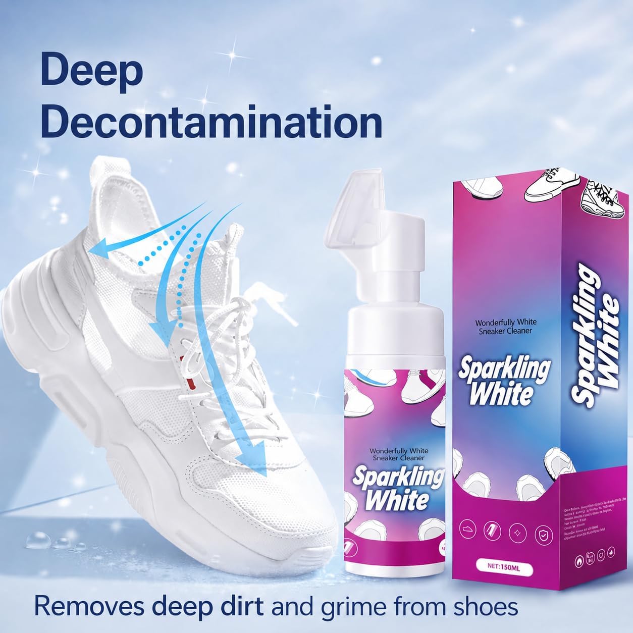 Shoe Cleaner Kit, 150ml Water-Free White Shoes Deep Stain Removal Foam with 360° Rotating Brush – Safe Formula Antioxidant Prevent Yellowing Effect for Sneaker, Trainer, Canvas, Boots, Running Shoes