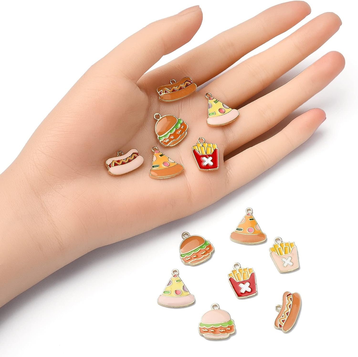 KISSITTY 16Pcs Enamel Alloy Pendants Food Theme Charms Pendants Metal Pizza Hot Dog Hamburger Chips Enamel Charms Assorted for DIY Necklaces Bracelets Earrings Jewelry Making Party Home Decoration - Image 5