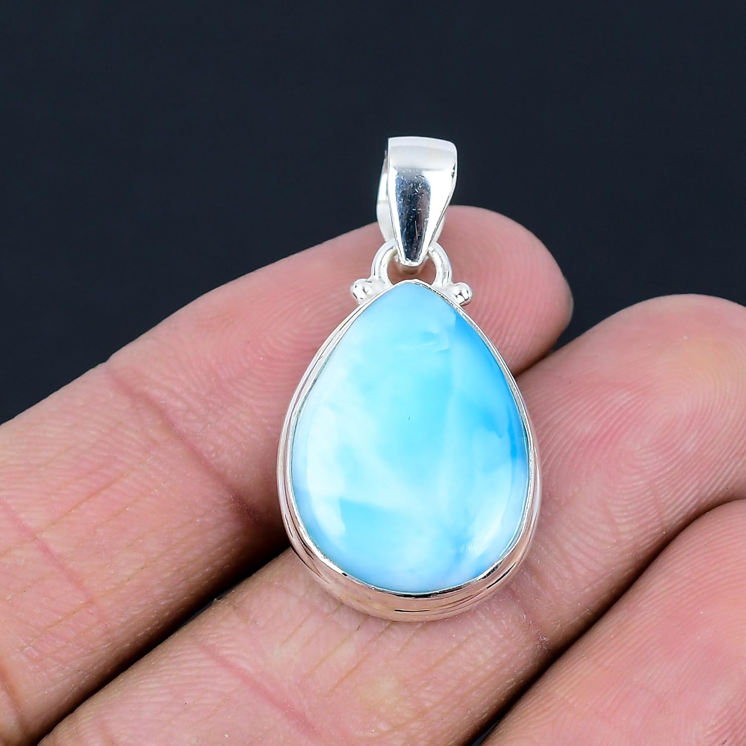24X16 MM Pear Shape Larimar Gemstone 925 Sterling Silver Teardrop Pendant For Women