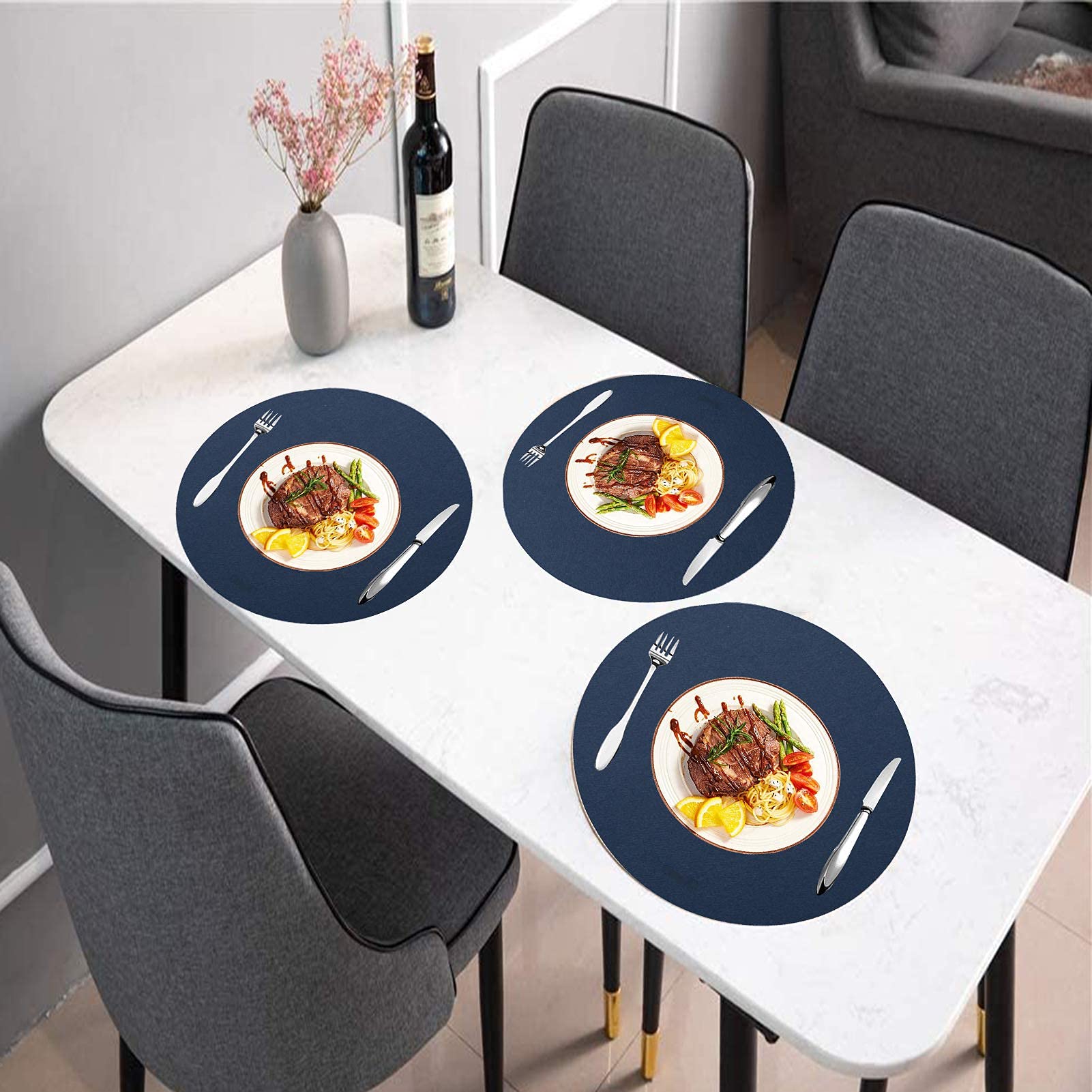 ランチョンマット　両面　フェイクレザー　2枚セットダークブルー×イエロー ランチョンマット 両面 フェイクレザー 2枚セットダークブルー