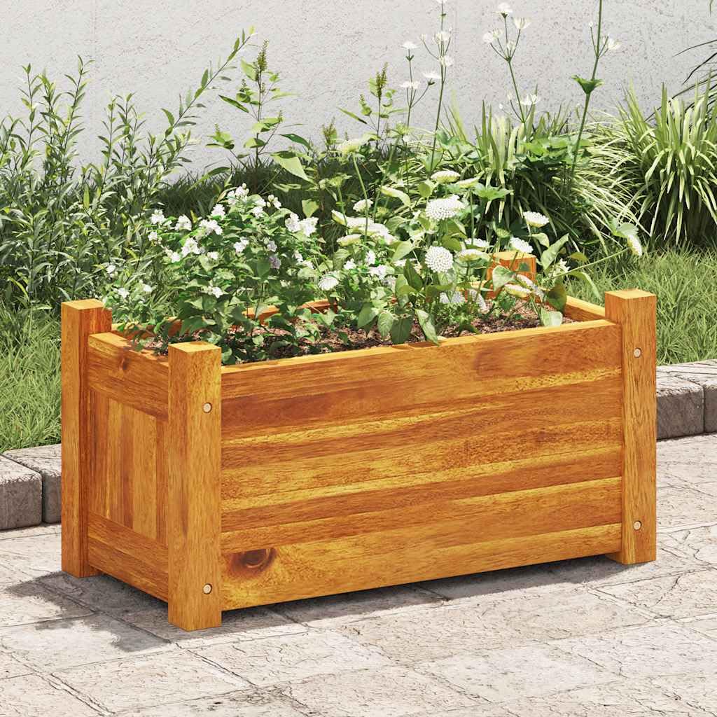 Rectangu Garten-Hochbeet, Outdoor Blumenkübel & Pflanzkübel, Verrottungsbeständi Akazienholz Blumentöpfe für Terrasse & Balkon, 50 x 25 x 25 cm, contenitore per piante