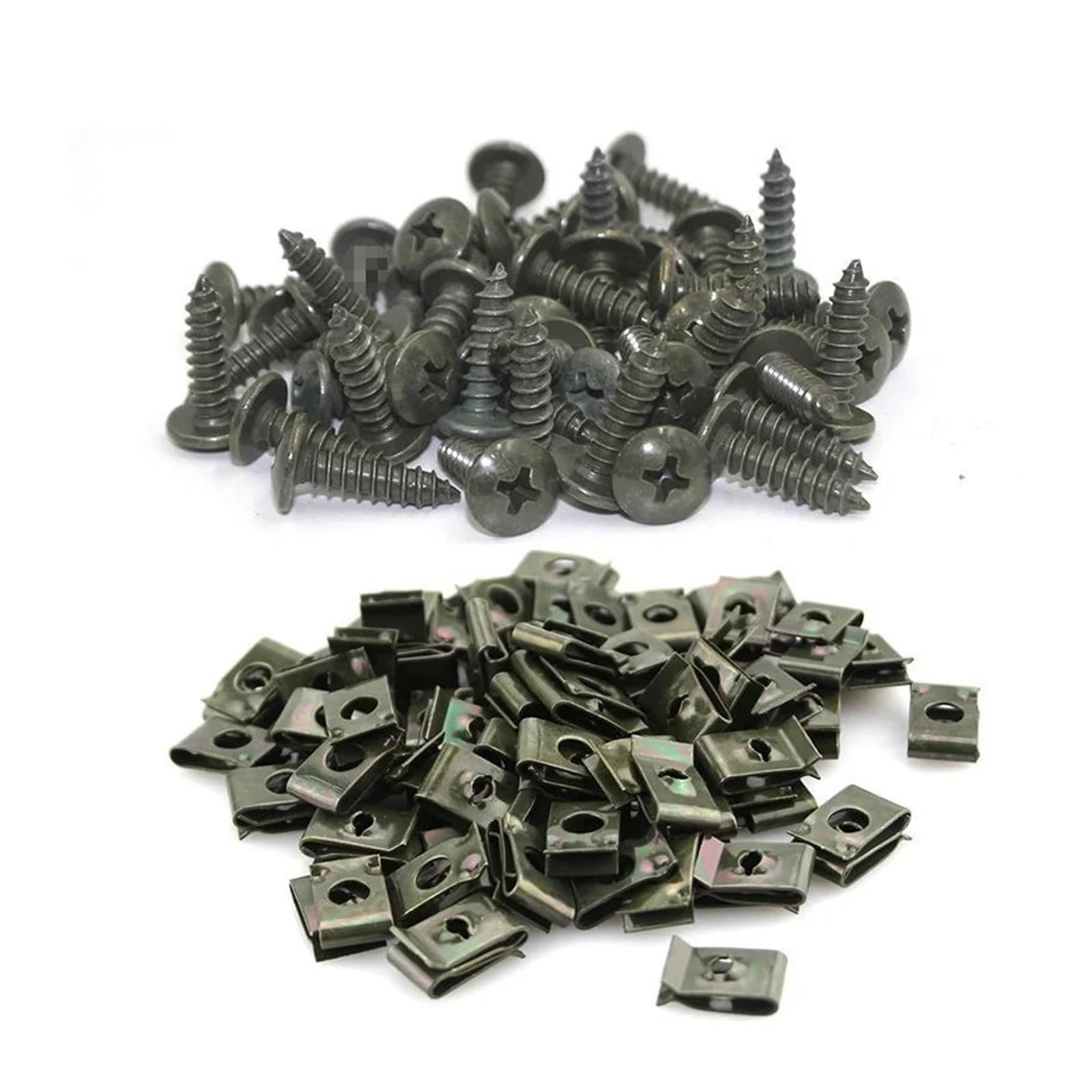 Kxfvyne 200Pcs Mixed Self Tapping Screws Metal Fastener Clip For Car Motorcycle U-Type With Screw Anti-Rust Protection Iron Sheet Kit(200Pcs Mixed)