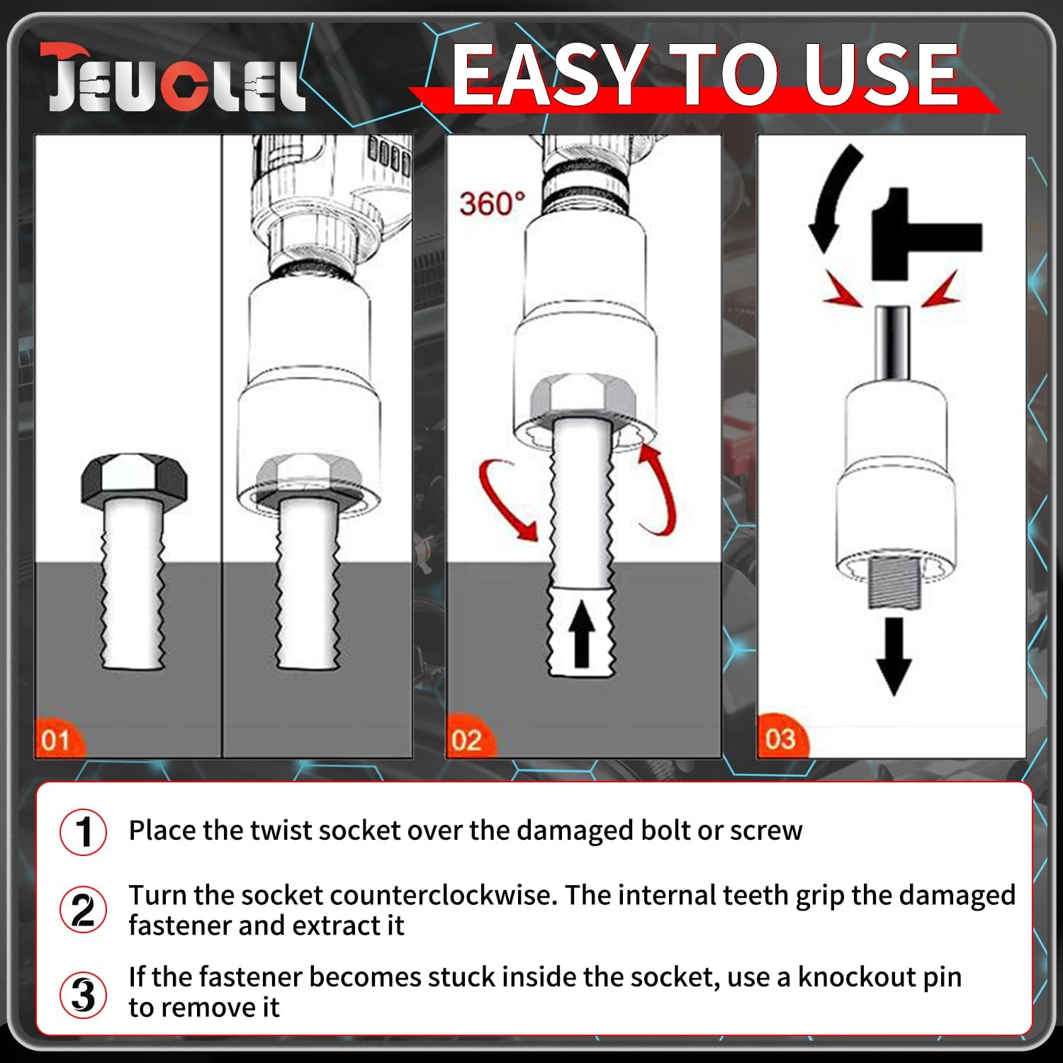 17mm 1/2" Drive Lug Nut Remover, Damaged Nut Lock Remover Extractor