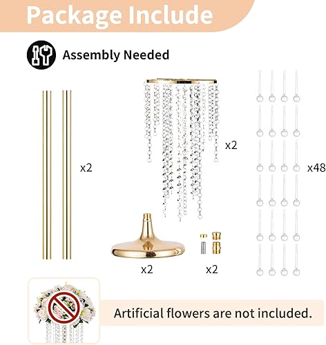 Miniatura 6 de NUPTIO Centros de mesa de boda Jarrones dorados 2 piezas de 21.7 pulgadas de alto jarrón de flores de cristal soporte de flores de metal para