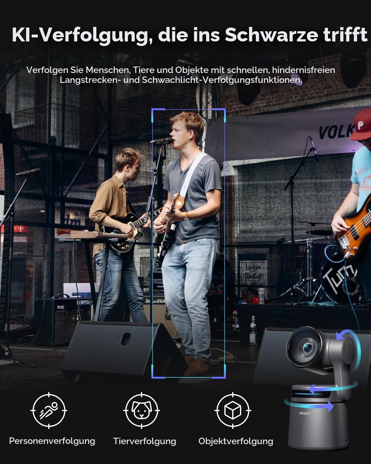 OBSBOT Tail Air NDI 4K Streaming Kamera, KI Tracking PTZ-Kamera with App | Gestensteuerung, HDMI/USB-C, Kabellose Webcam, Videokamera für Livestreaming, YouTube, Kirchen, Creator, Sport(NDI Aktiviert)