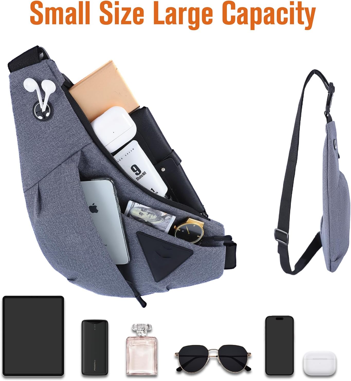 Anti Theft Travel Sling Bag Anti Theft Safe Slim Crossbody Bag Personal Flex Bag for Men Women Grey - Image 6