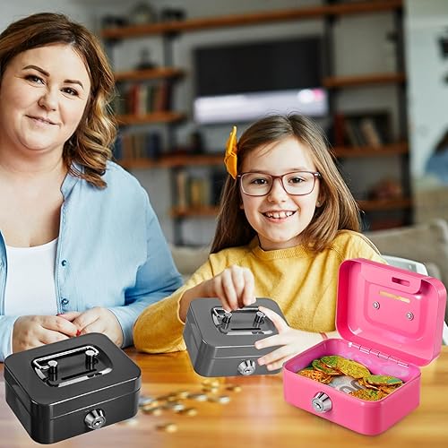 Miniatura 7 de cobee 4 cajas pequeñas de metal con cerradura de llave, organizadores de cajas de dinero para monedas, caja de ahorro de dinero de 4.5 x 3.7 x 2.2