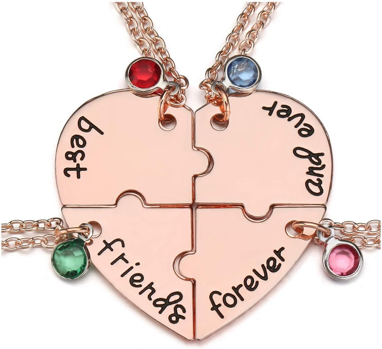 Jovivi Best Friends Forever and Ever Friendship Necklaces Keychains for 3/4,Alloy Heart Matching Puzzle Piece BBF Friendship Jewelry womens