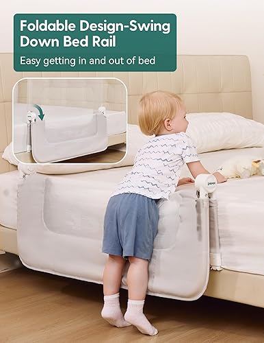 Miniatura 2 de BABELIO Barandilla de cama para niños pequeños, 43 pulgadas de ancho con columpio hacia abajo y altura ajustable para niños, ancianos/adultos