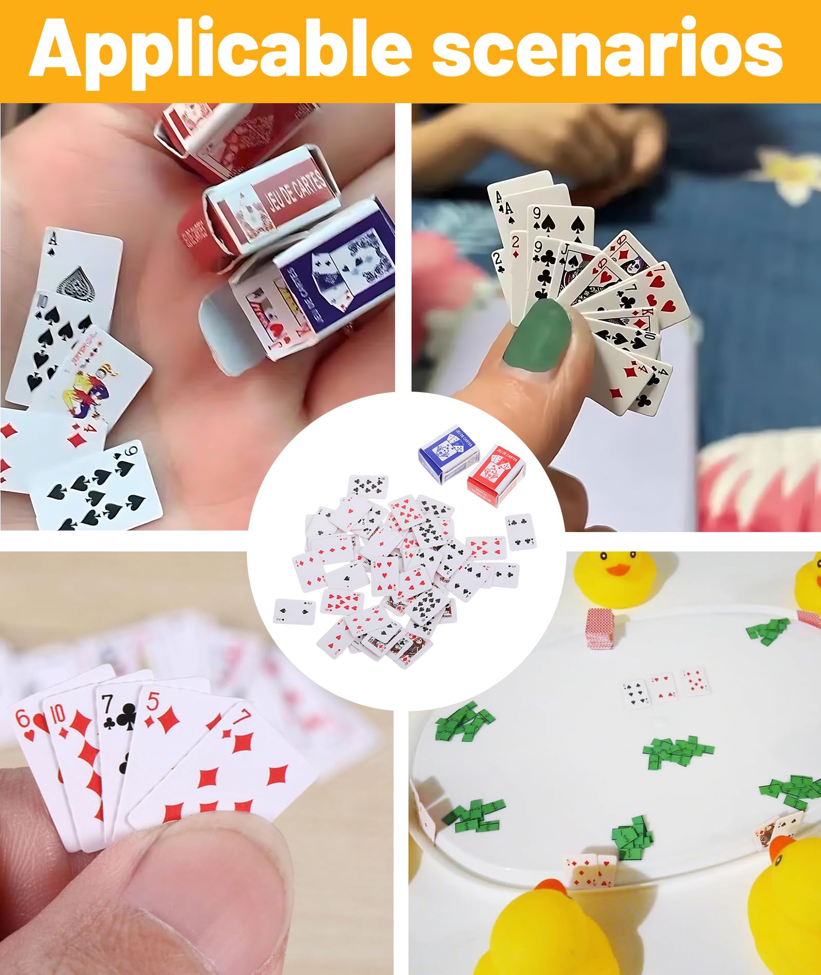 Buildcon 2 Sets Mini Playing Cards Set, Super Impulse Mini Cards for Travel, Pocket-Sized Poker Cards with 54 Sheets Per Set, Miniature Size for Games, Magic Tricks, and Dollhouse Decor 4