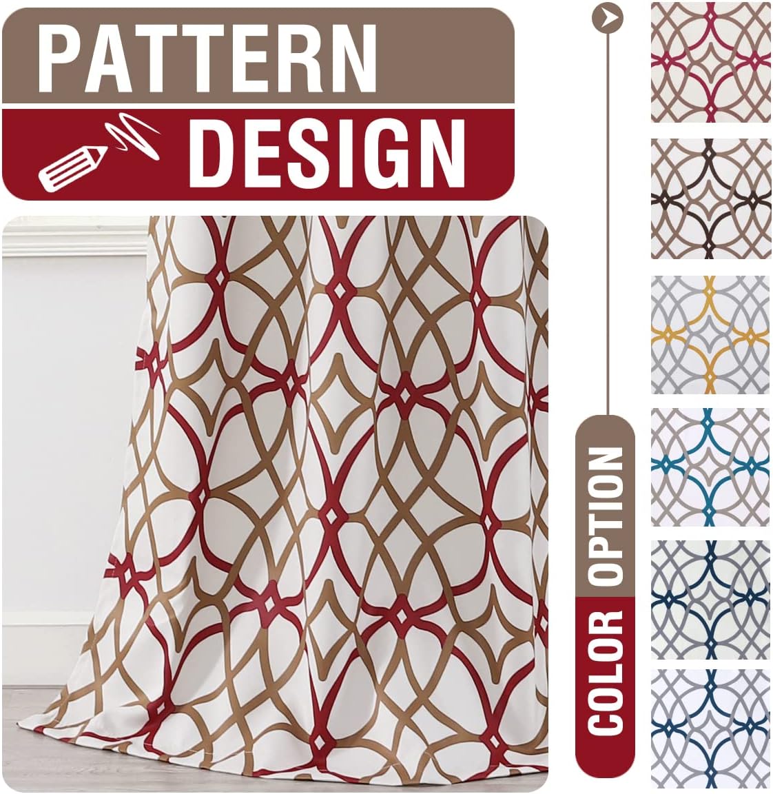 H.VERSAILTEX Blackout Curtains Printed Design for Bedroom 84 Inch Length Thermal Insulated Curtains for Living Room Modern Grommet Window Drapes 2 Panels Set, Taupe and Red