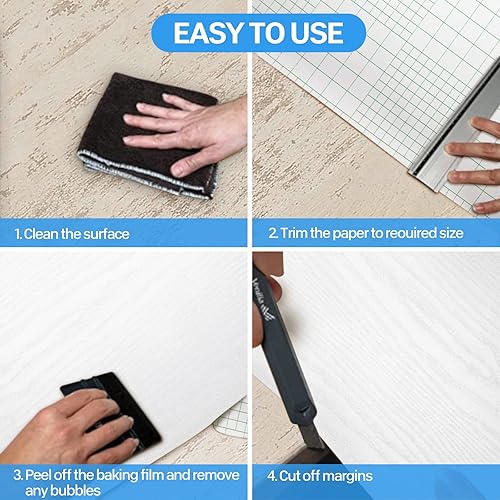 Miniatura 6 de Seonta Papel de contacto de madera blanca 16"x198" papel pintado arranca y pega, papel de pared decorativo autoadhesivo de fácil uso, papel pintado