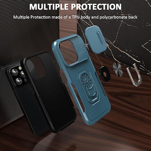 Miniatura 5 de KETGII Funda para iPhone 14 Pro con funda para cámara y soporte con soporte de anillo giratorio de 360 integrado, funda protectora magnética para