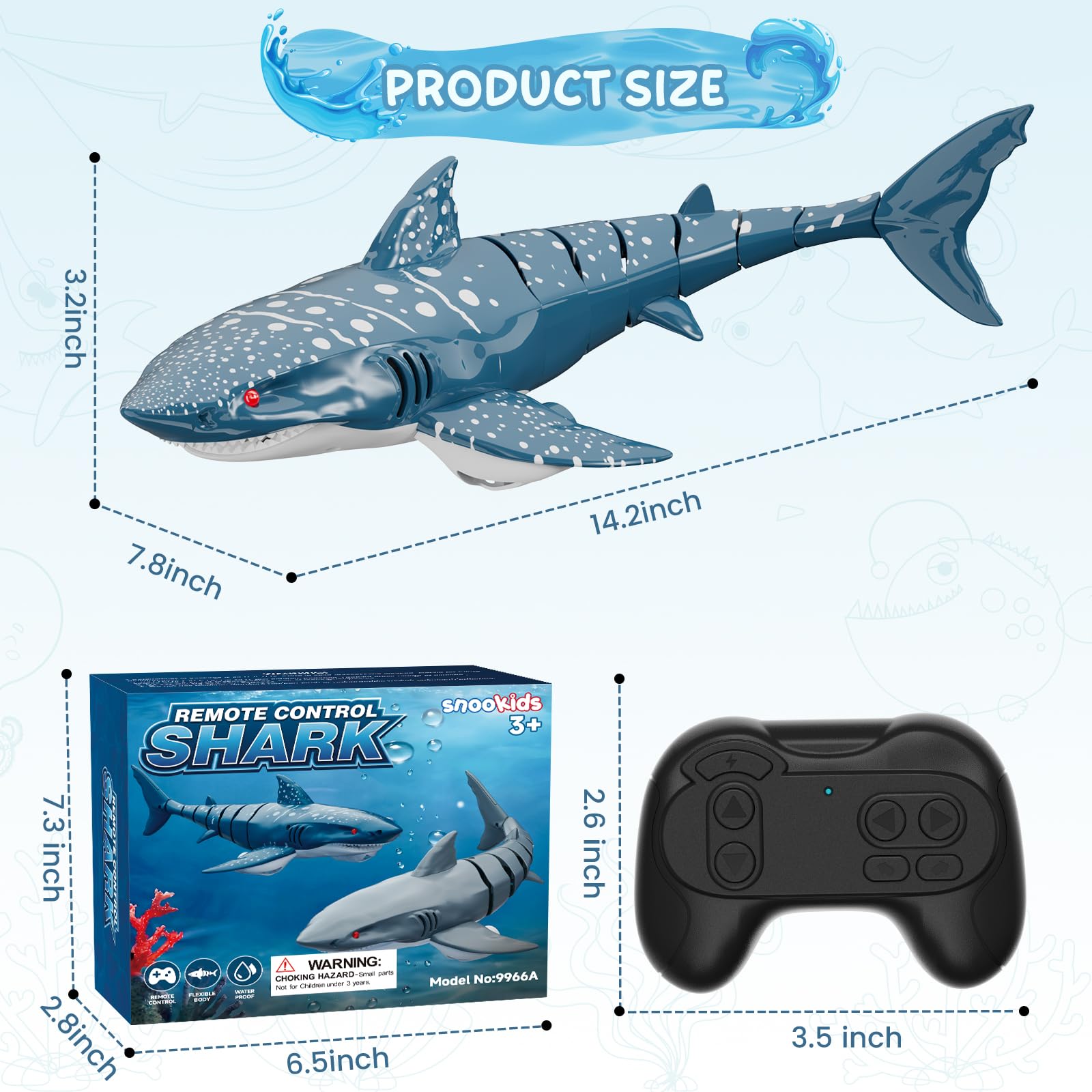 Squalo telecomandato per bambini, giocattolo squalo RC 2,4 GHz, barca squalo telecomandata con luci e movimento coda realistico, giocattolo acquatico per vasca da bagno e piscina, regalo per ragazzi e
