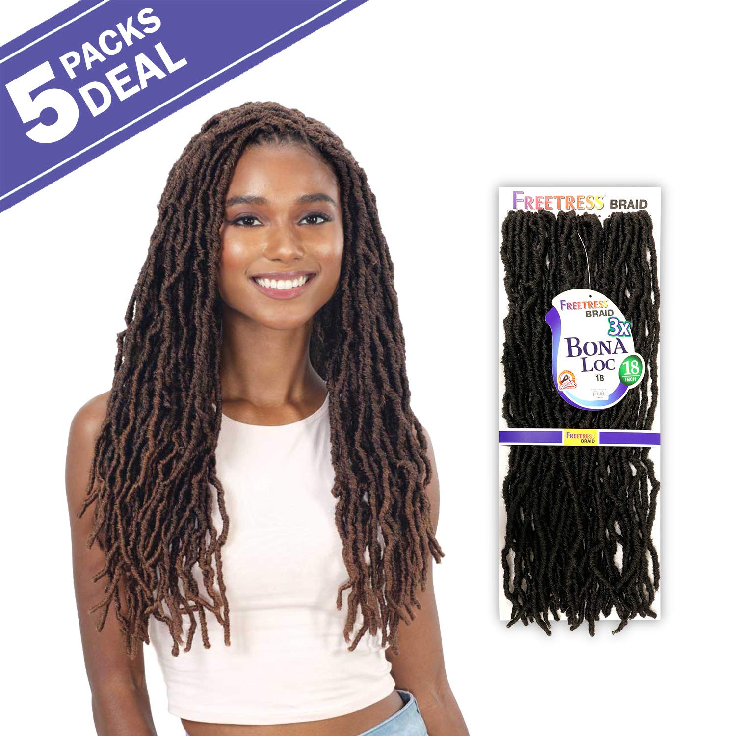 FreeTress Crochet Braids 3X Bona Loc 18" (5-PACK, 613)