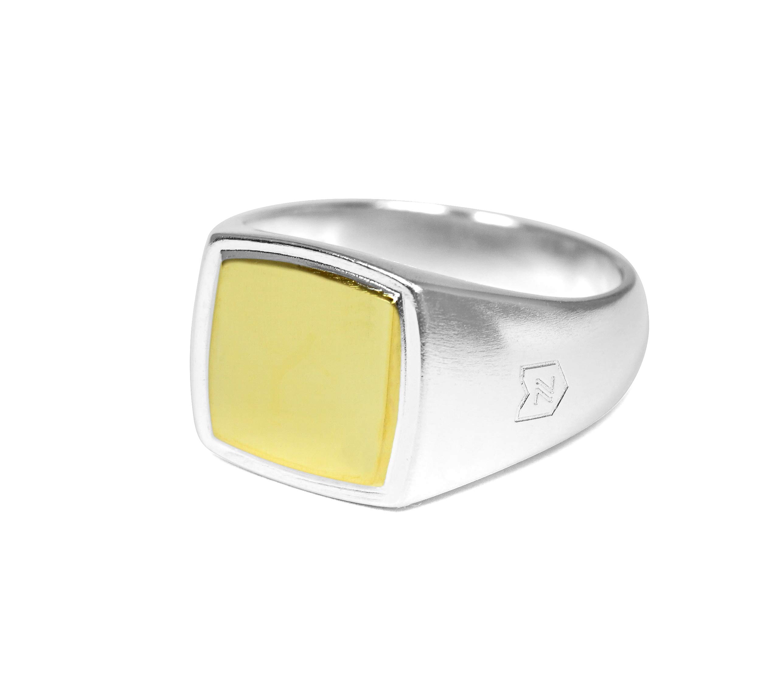 Sprezzi FashionSprezzi silver men’s ring signet ring 925 sterling silver gold square shape angular minimalist design engraving | Contemporary silver jewellery for men with gift box