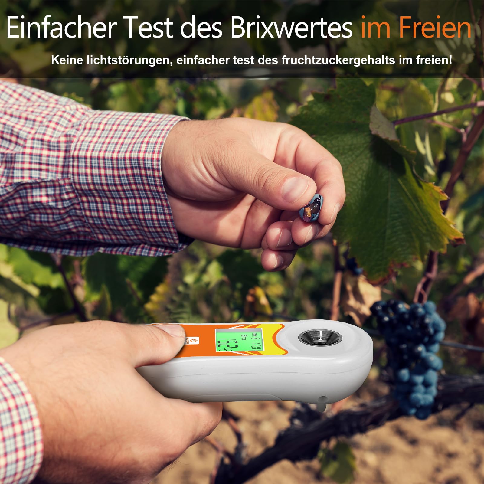 YINMIK Brix Refraktometer Intelligentes Brix Messgerät Zucker Messgerät | Brix Refraktometer mit ATC Funktion, tragbares Brix Messgerät für Obst, Wein- und Bierbrauen Kaffee Ahornsirup Säfte