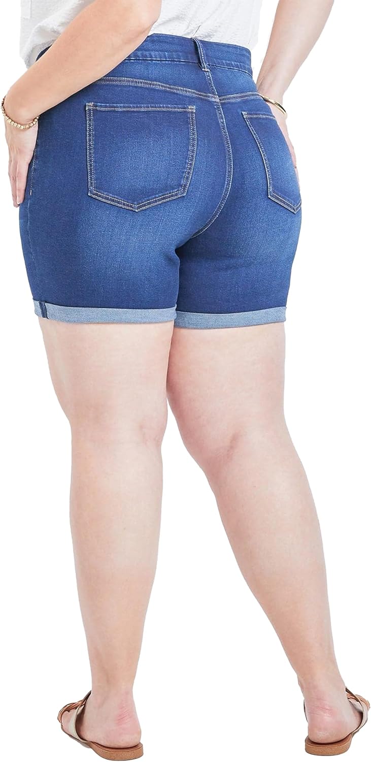 Royalty For Me womens Women's Plus Size High Rise Curvy Exposed Button Fly Cuffed ShortsShorts - Image 3