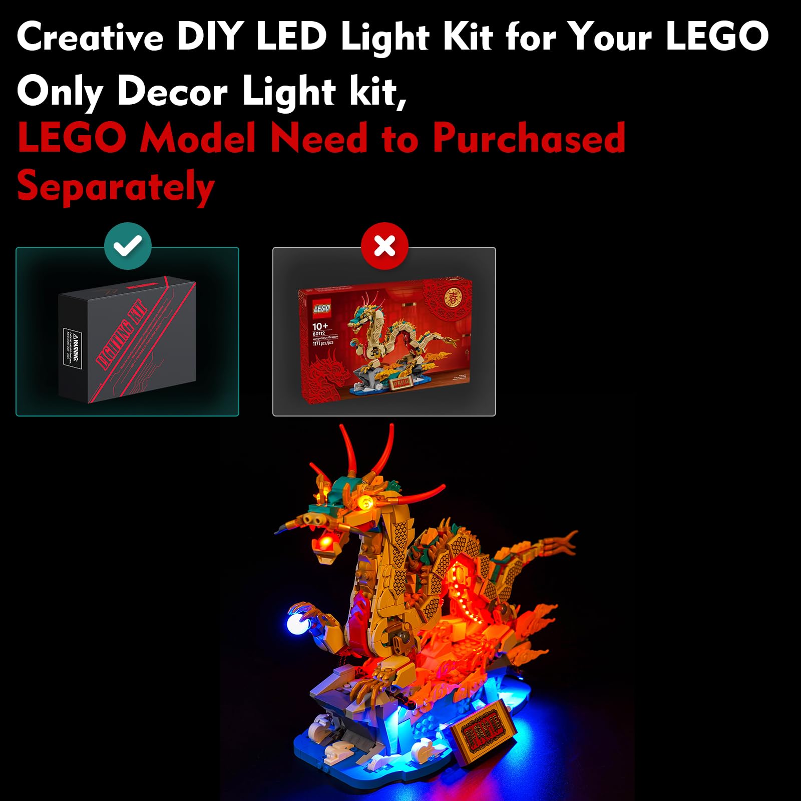 Light Kit for Lego Auspicious Dragon Lighting Set for Lego 80112 Spring Festival Auspicious Dragon, Not Include Models - Image 2