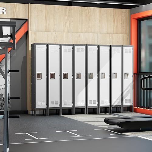 Vista 59 de Armario de metal con 4 puertas, casilleros de 71 pulgadas para empleados, armario de almacenamiento de acero, armario con cerradura para escuela