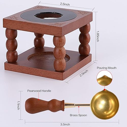 Miniatura 5 de Herramienta de horno de fusión de sello de cera, calentador de sellos de cera de madera con cuchara de latón resistente al calor y vela de té en