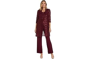 Pant Suit with Sheer Lace Overlay