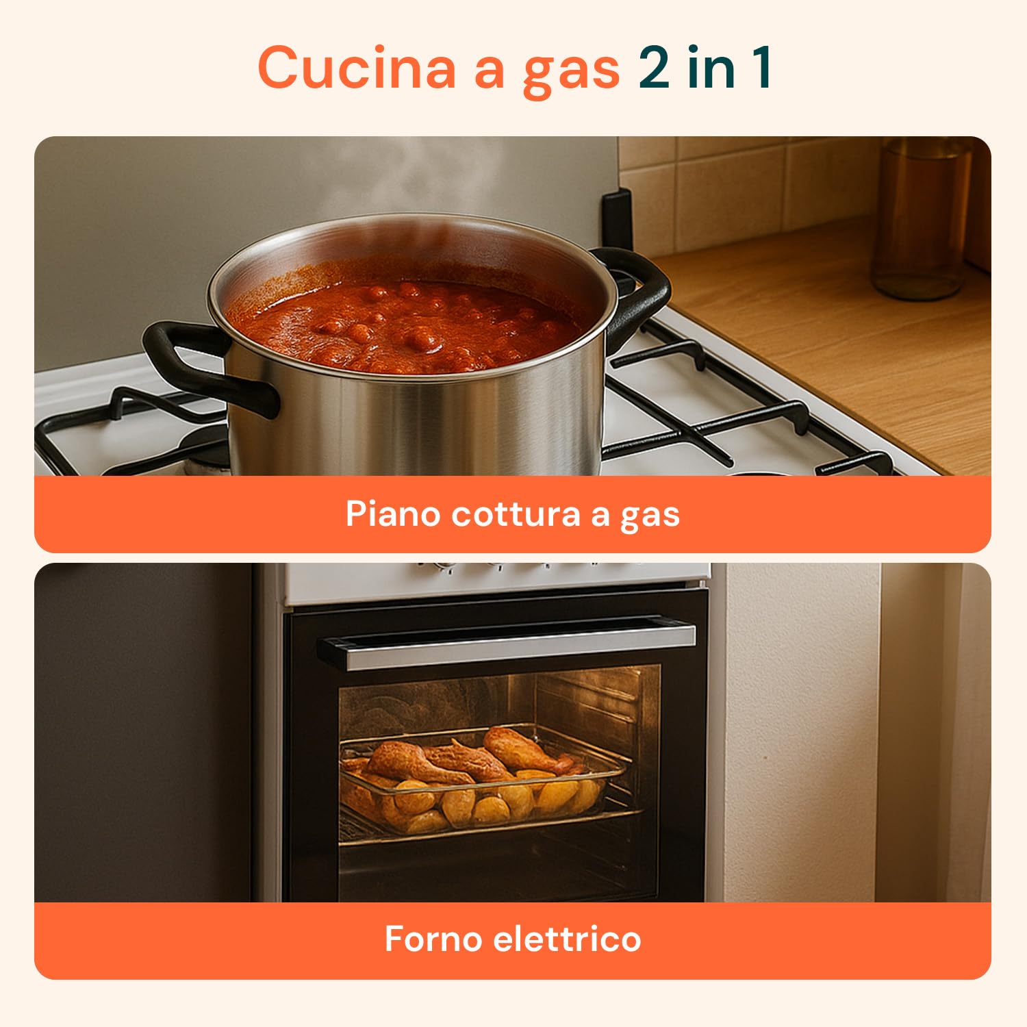 Forno a Gas con Forno Elettrico Integrato 4 Fuochi 51-55L 1100W 60x60x60cm Bianco