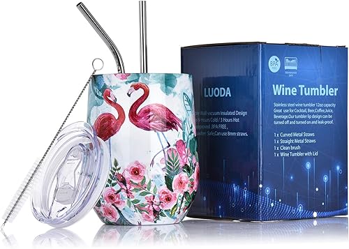 LUODA - Vaso térmico de acero inoxidable en 12 onzas con sorbete tapa y doble aislamiento para viajes y bebidas como café vino cócteles o champán