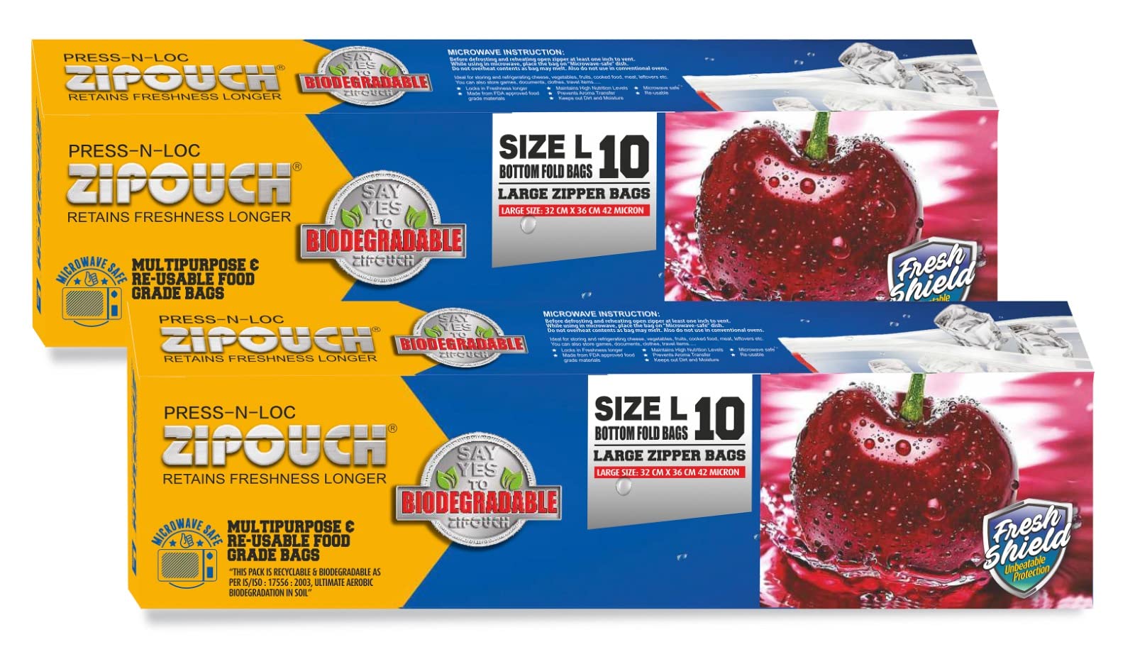 ZIPOUCHPress 'N' Lock Reusable Plastic Slider Bag (Size - Large, Pack of 2= 20 Bags, 36 cm X 4 cm X 8 cm, Color - Natural)