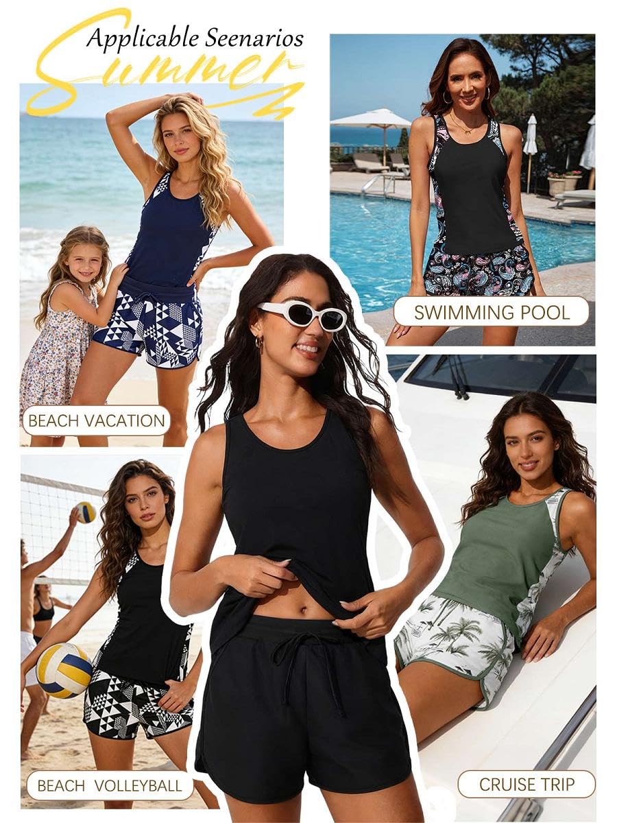 Maillot De Bain Deux Pièce Tankini Ensembles Imprimé Floral Maillot Haut avec Short de Garçon Grande Taille Maillots de Bain Bikinis Beachwear Maillot de Plage