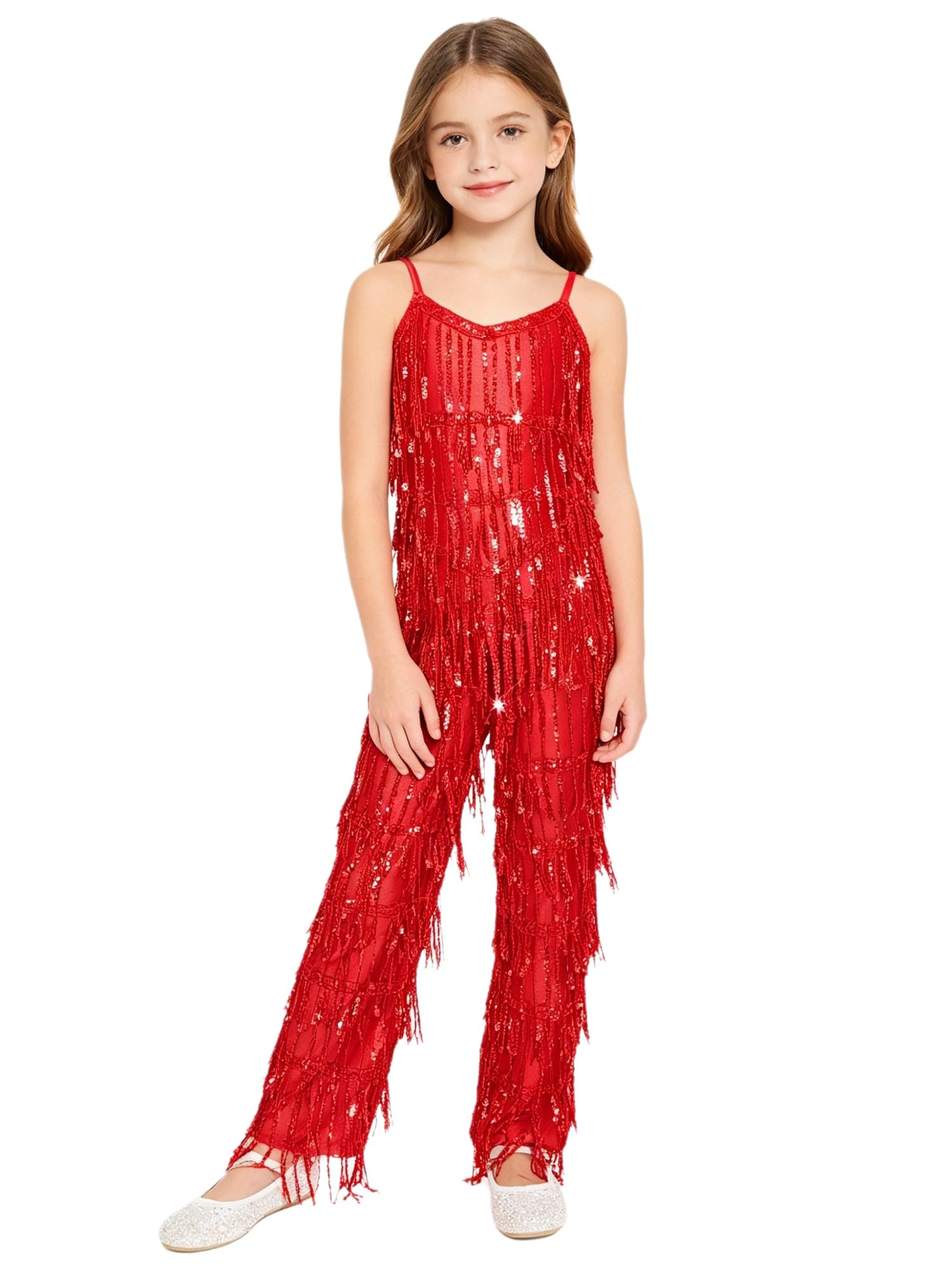 Niños Vestido Baile Salsa Con Franja Lentejuelas Disfraz Estrella Hippie Traje De Disco Monos Camiseta