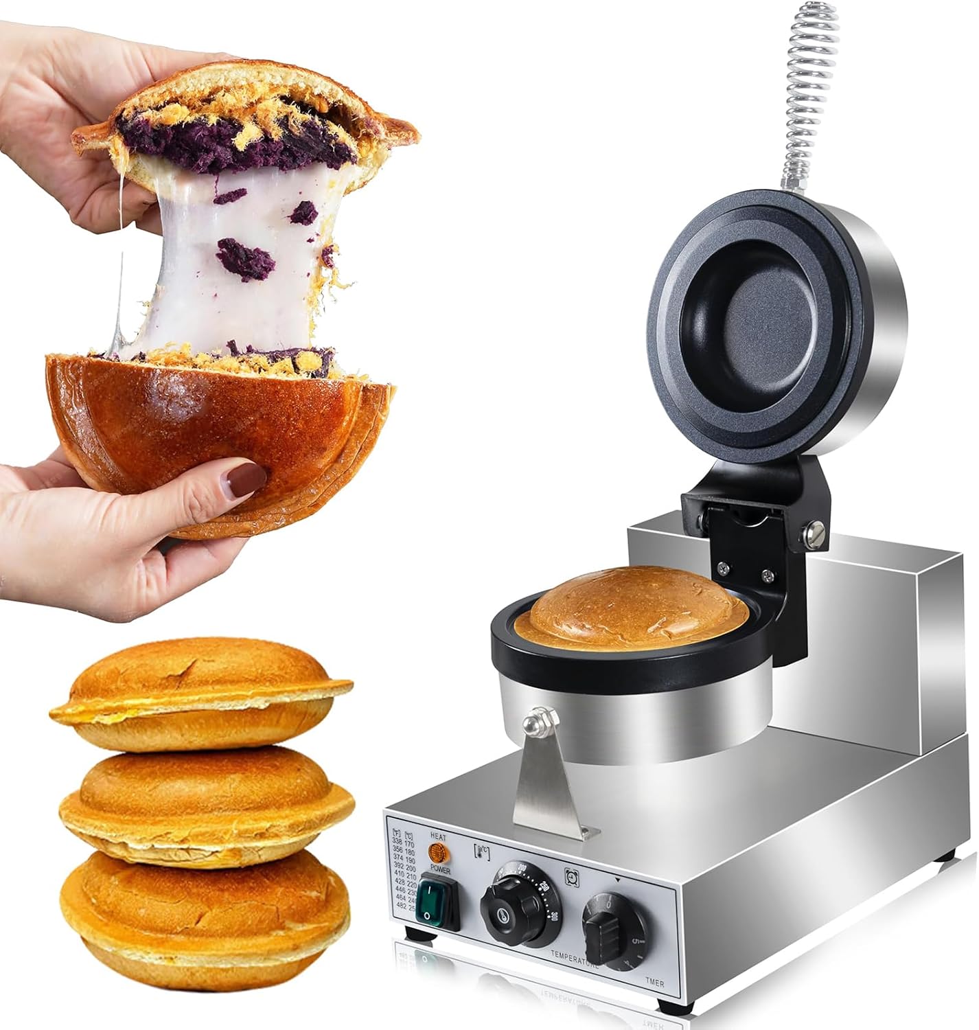 Ice Cream Waffle Maker, Electric Burger Maker Machine, Non-Stick Electric Panini Press, Hamburger Waffle Maker Sandwich Press, Dual-Sided Heating, for Household & Commercial Use