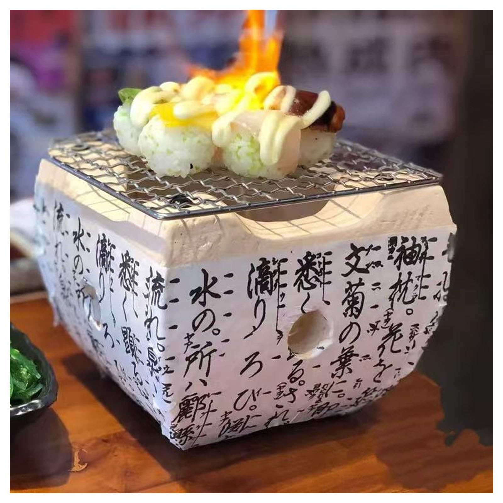 Poêle à barbecue de style japonais,barbecue portable Yakiniku Grill léger | Polyvalent Cuisine au charbon de bois, poêle à bois de camping plateau en bois for l'intérieur,le camping(11x11x10cm)
