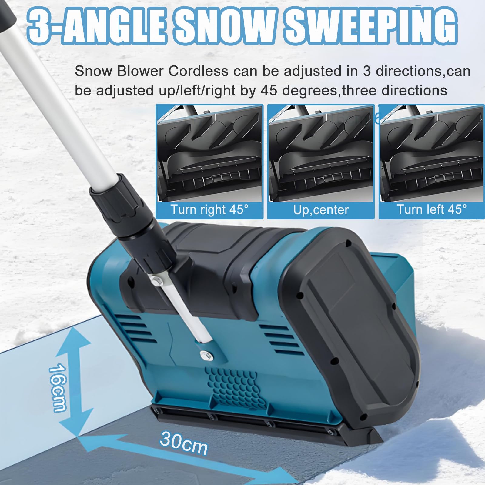 Spazzaneve elettrico senza fili, pala da neve pieghevole con motore brushless da 600 W, 3000 giri/min, lancio direzionale a 45°, spazzaneve portatile, include 1 batteria