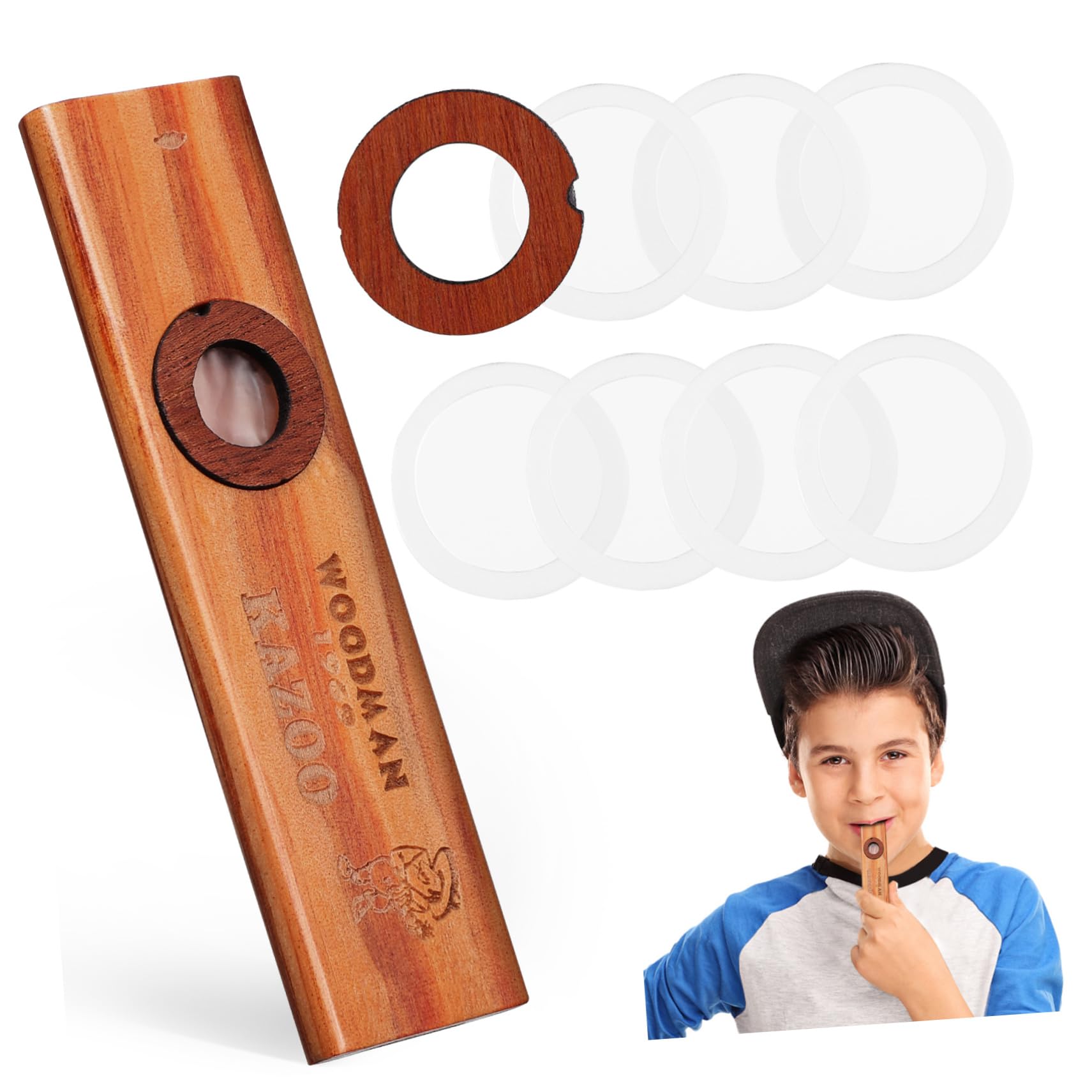 NULYLU 1 Set Wooden Kazoo Ukulele Guitar Partner for Kids Adults Musical Instruments Toy Kazoo Membranes