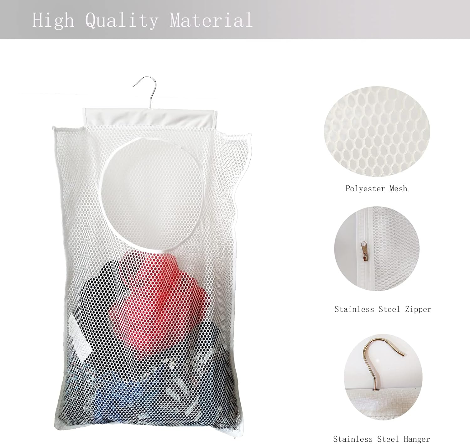 Hanging Mesh Laundry Hamper (30in*20in*2in) Large Dirty Clothes Bag | Can Be Used Behind The Door & Closet & Caravan& Bathroom (White)
