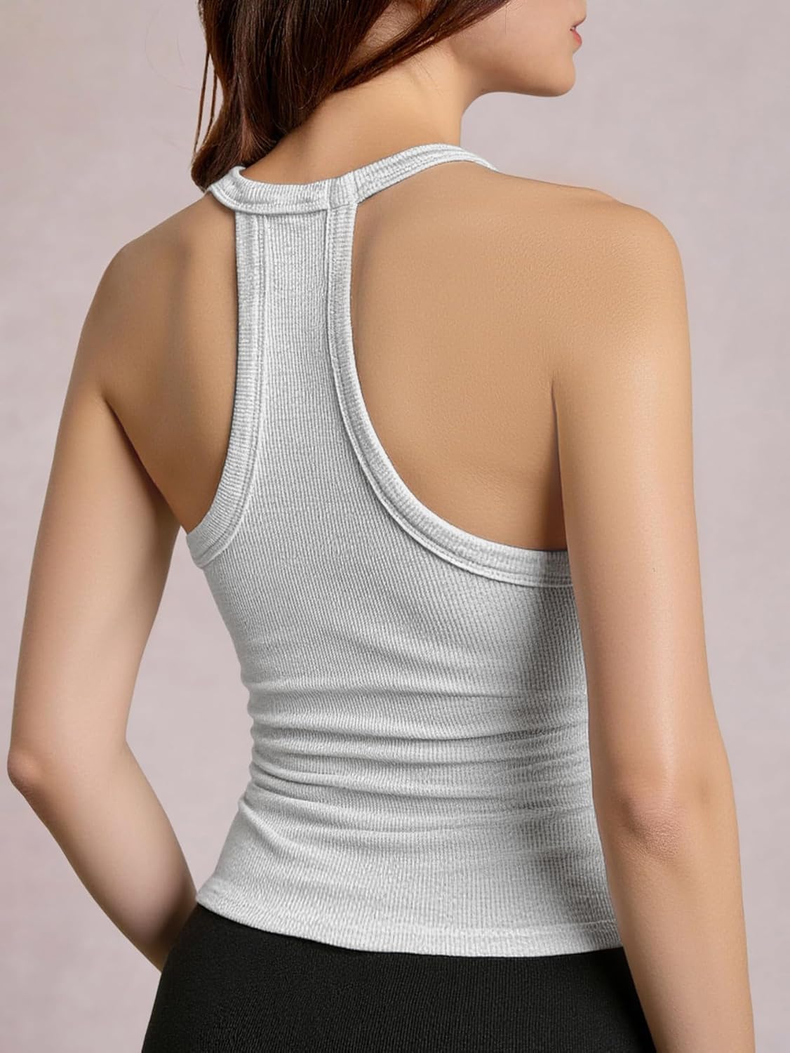 Women's Workout Racerback Tank Tops Summer Deep V Neck Ribbed Knit Gym Yoga Top Streetwear - Image 2