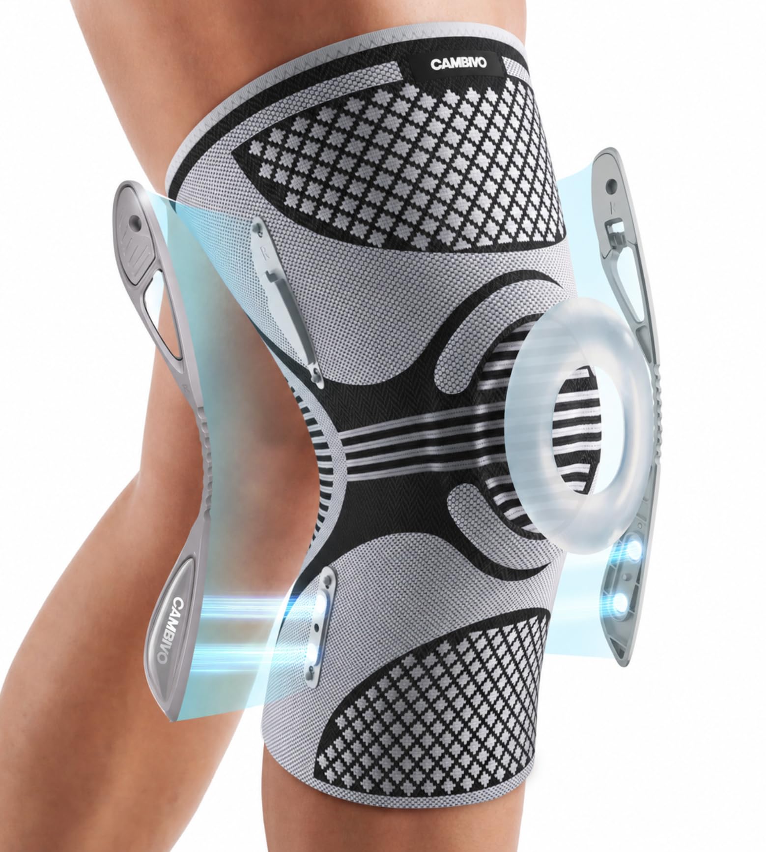 Ginocchiera Ortopedica con Supporti Rimovibili - Stabilizzatori Laterali Magnetici, Cuscinetto in Gel Rotuleo, Tutore Ginocchio a Compressione, Antiscivolo, per Sport, Palestra, Corsa e Recupero