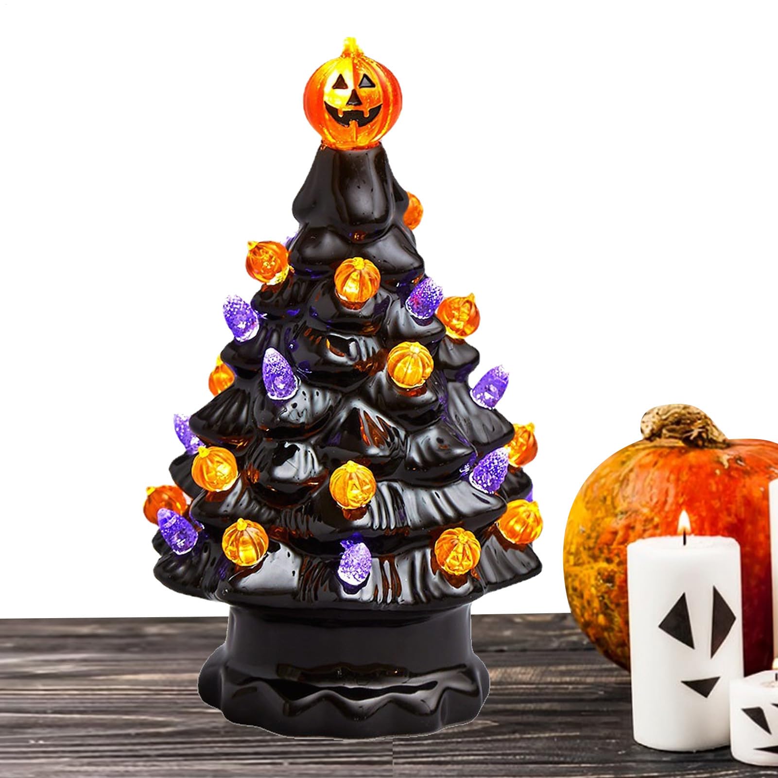 Arbre d'Halloween lumineux en céramique pour décoration de table et cheminée festive