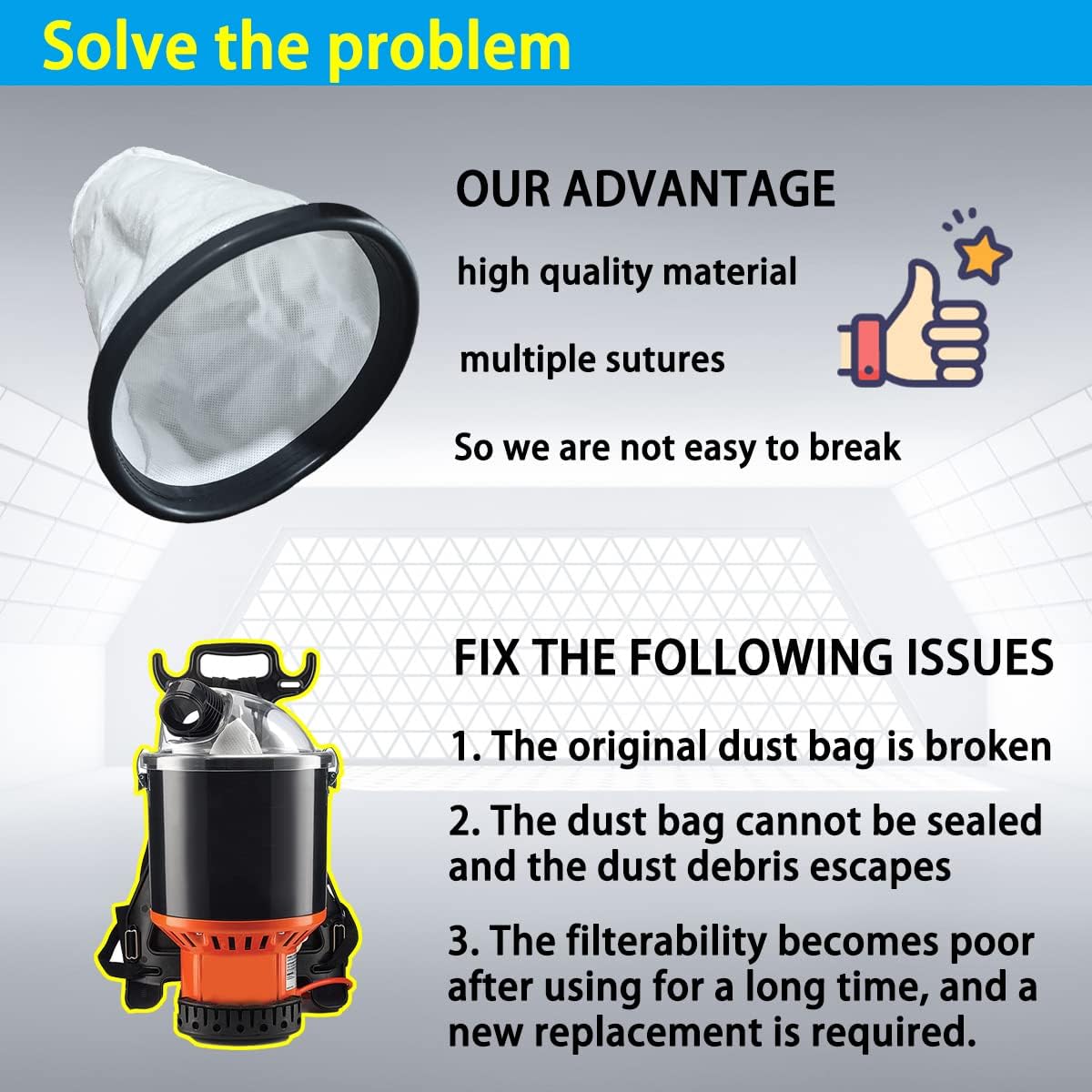 Upgraded 2KE2105000 HEPA Cloth Bag Liner, Fit for Hoover, Royal Backpack Cloth Shoulder Vacuum Cleaner, Hoover C2401 and C2401010 Shoulder Vac Pro, Royal RY4000 and RY4001, 2 PCS, 15 Year Warranty